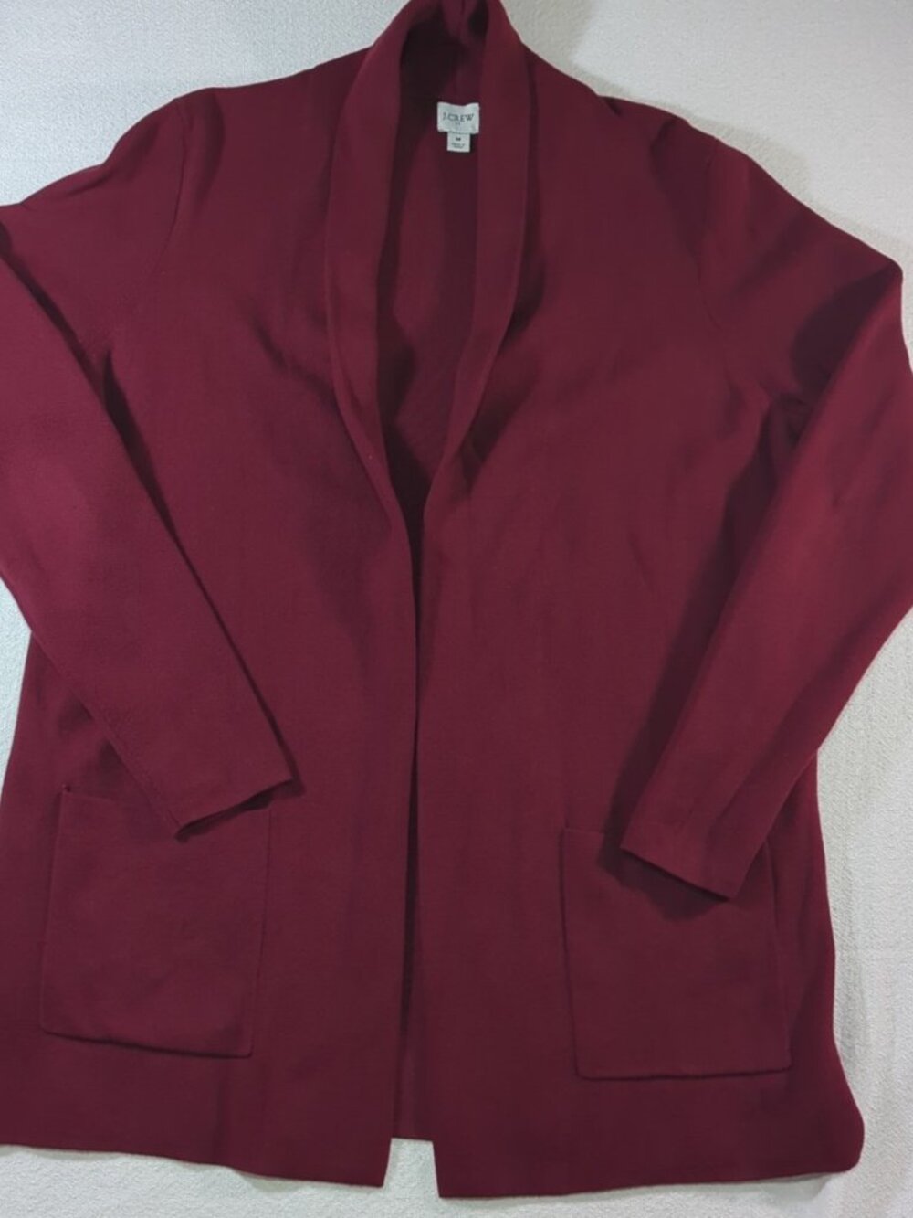 J.Crew Burgundy Wine Shawl Collar Open Front Knit Cardigan Sweater Pockets - Med - Picture 2 of 9